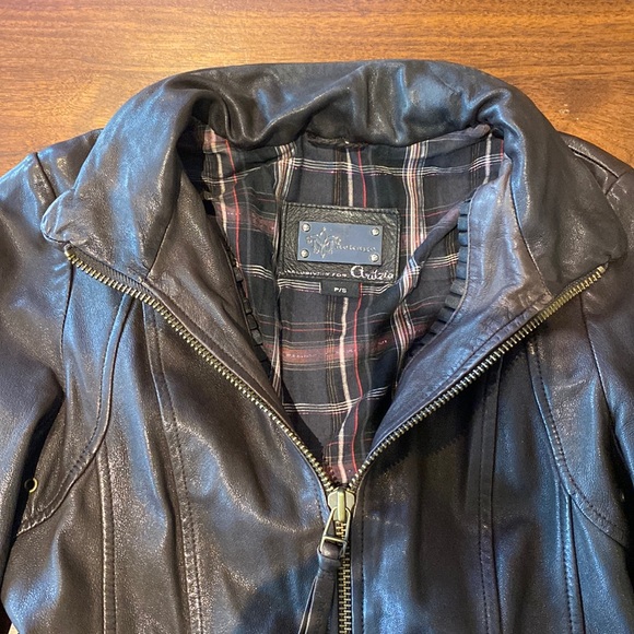 Mackage Leather Bomber Jacket Chocolate Brown with Hidden Hood Size Small - Picture 2 of 4